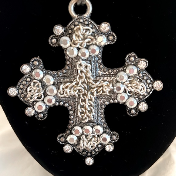Multichain Silver Cross Rhinestone Necklace - Picture 2 of 5